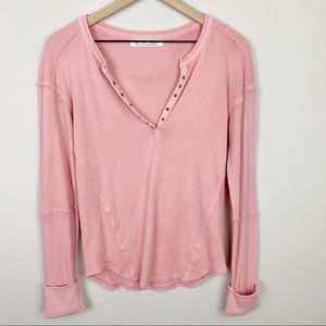 Free People Pink Waffle Henley Long Sleeve Top S
